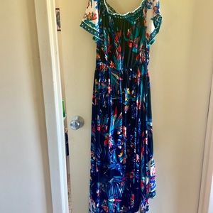 Tropical Over-The-Shoulder Dress